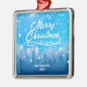 Aangepast Peaceful Blue Snow Forest Merry kerst Metalen Ornament (Links)