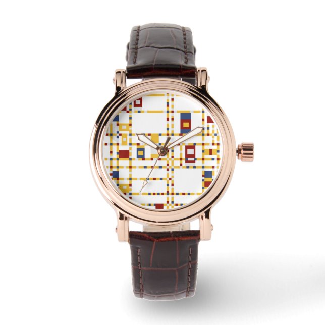 Aangepast perfect vierkant bruin leder horloge (Voorkant)