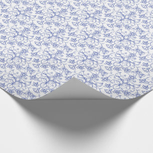 Aangepast periwinkle blauw op witte decoratieve Fl Cadeaupapier