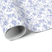 Aangepast periwinkle blauw op witte decoratieve Fl Cadeaupapier (Rol Hoek)