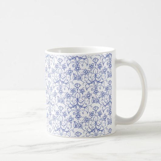 Aangepast periwinkle blauw op witte decoratieve Fl Koffiemok (Rechts)