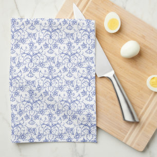 Aangepast periwinkle blauw op witte decoratieve Fl Theedoek