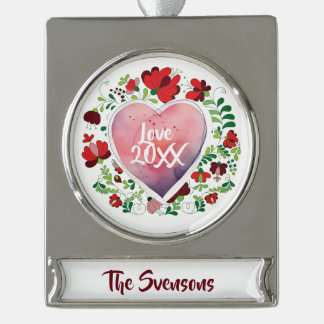 Aangepast personaliseren Kerstmis familienaam Deco Verzilverd Banner Ornament