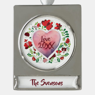Aangepast personaliseren Kerstmis familienaam Deco Verzilverd Banner Ornament
