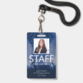 Aangepast personeels evenement blauwe badge (Voorzijde met lanyard)