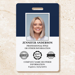 Aangepast Personeels-ID Foto Logo Modern Marinebla Badge