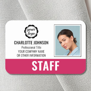 Aangepast personeels-ID Logo Foto Logo Roze Magnet Naamplaatje