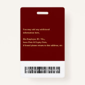 Aangepast personeelslid Fotonaam Logo Barcode ID Badge (Achterkant)