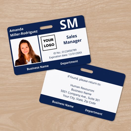 Aangepast personeelslogo Navy Blauwe foto ID Badge