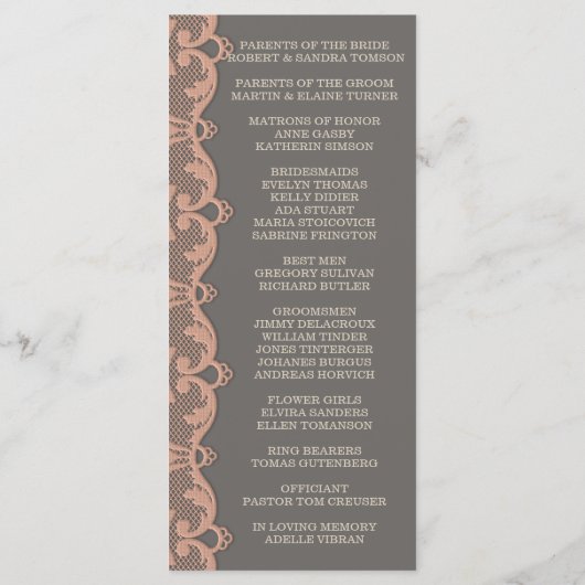 Aangepast perzikgrijs weddenschapsprogramma programmakaart (Achterkant)