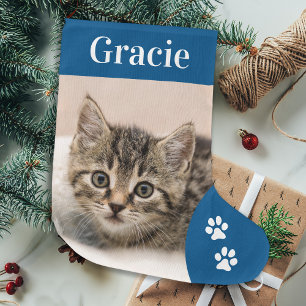 Aangepast Pet Cat Photo Holiday Blue op maat Grote Kerstsok