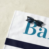 Aangepast Pet Dog 3 Foto Collage Aqua Blue Stripe Strandlaken (In situ)