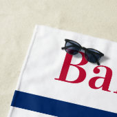 Aangepast Pet Dog 3 Foto Collage Red Blue Stripe Strandlaken (In situ)