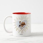Aangepast Pet Dog Foto Modern Stijlvol Gold Heart Tweekleurige Koffiemok (Links)