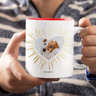 Aangepast Pet Dog Foto Modern Stijlvol Gold Heart Tweekleurige Koffiemok