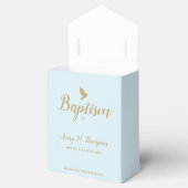 Aangepast peuter-baptisme Blauw-gouden duif-script Bedankdoosjes (Geopend)
