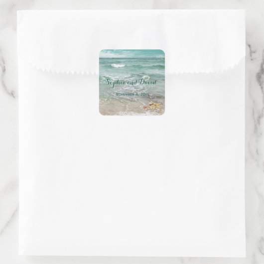 Aangepast piepend strand vierkante sticker (Tas)