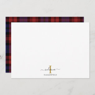 Aangepast Plakken Monogram Rustic Tartan Notitiekaartje
