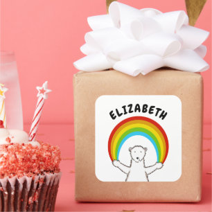 Aangepast Polar Beer & Regenboog Vierkante Sticker