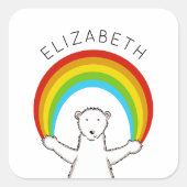 Aangepast Polar Beer & Regenboog Vierkante Sticker (Voorkant)