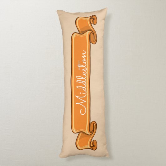 Aangepast pompoenstaartje met Oranje banner op crè Lichaamskussen (Achterkant (Verticaal))