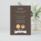 Aangepast portret (blond / brunette) Trouw-RSVP Kaart (Staand voorkant)