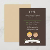 Aangepast portret (blondine / brunette) Trouw-RSVP Kaart (Voorkant / Achterkant)