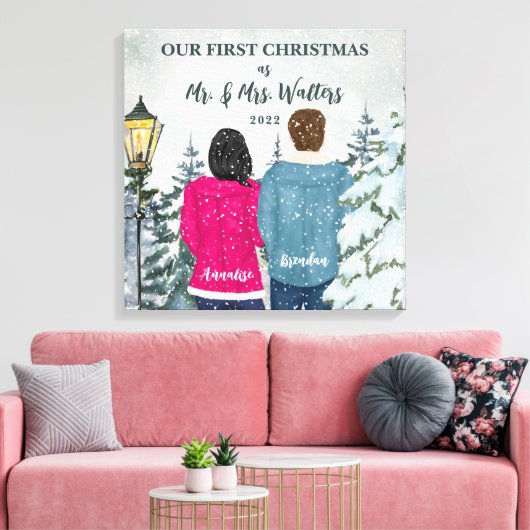 Aangepast portret voor onze eerste gehuwde Kerstmi Canvas Afdruk (Insitu (Woonkamer))