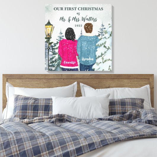 Aangepast portret voor onze eerste gehuwde Kerstmi Canvas Afdruk (Insitu (Slaapkamer))