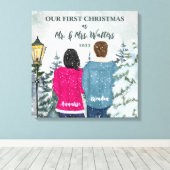Aangepast portret voor onze eerste gehuwde Kerstmi Canvas Afdruk (Insitu (Houten vloer))
