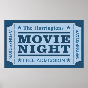 Aangepast poster voor naam en dag "Movie Ticket"