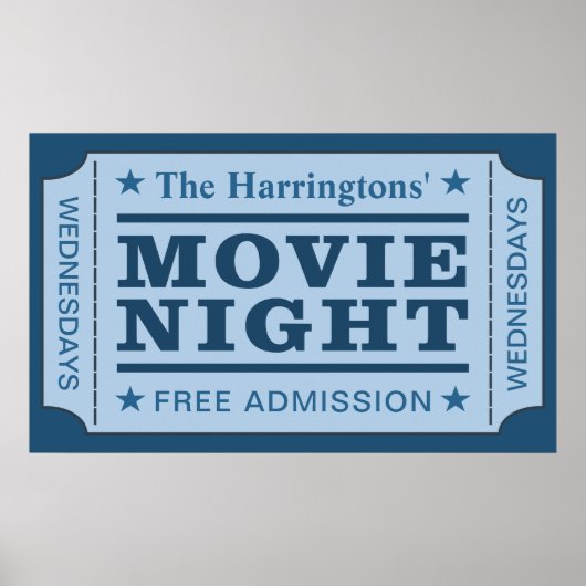 Aangepast poster voor naam en dag "Movie Ticket" (Voorkant)