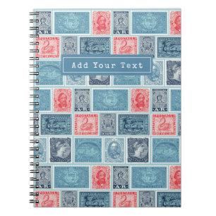 Aangepast poststempel Blauw rood  patroon Notitieboek