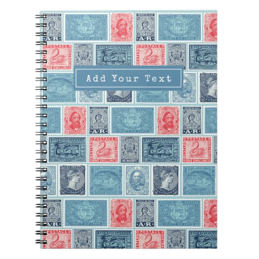 Aangepast poststempel Blauw rood  patroon Notitieboek (Voorkant)
