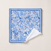 Aangepast, prachtig blauw, Floral Paisley Pattern Bad Handdoek (Wasdoekje)