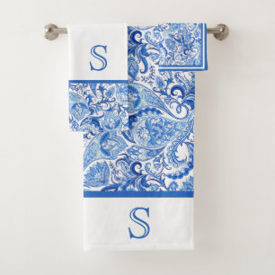 Aangepast, prachtig blauw, Floral Paisley Pattern Bad Handdoek