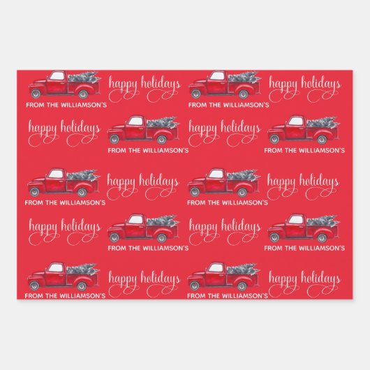 Aangepast Prettige feestdagen, Rode  Vrachtwagen K Inpakpapier Vel (Voorkant 2)