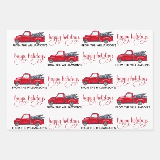 Aangepast Prettige feestdagen, Rode  Vrachtwagen K Inpakpapier Vel (Voorkant)