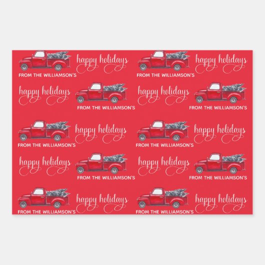 Aangepast Prettige feestdagen, Rode  Vrachtwagen K Inpakpapier Vel (Voorkant 2)