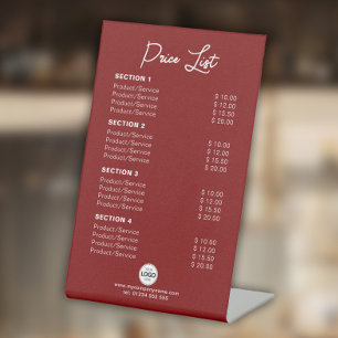 Aangepast product / diensten prijslijst Modern Roo Reclamebord Met Voetstuk