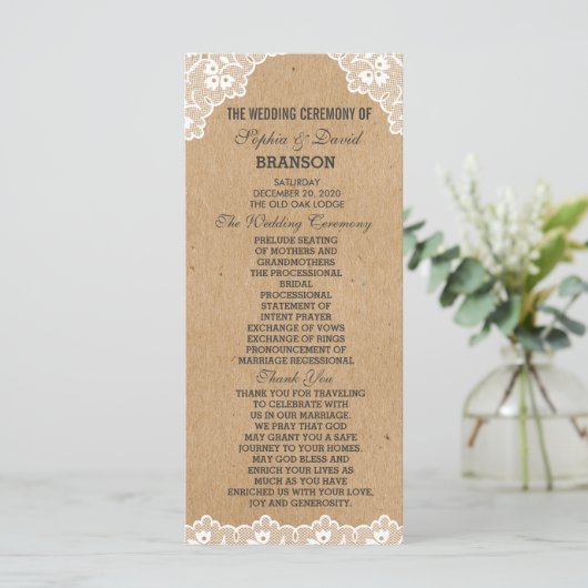 Aangepast programma voor Lace Craft Weddenschap Programmakaart (Staand voorkant)