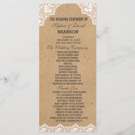 Aangepast programma voor  Lace Craft Weddenschap Programmakaart (Voorkant)