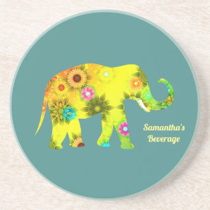 Aangepast Psychedelic Floral Elephant Zandsteen Onderzetter