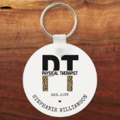 Aangepast PT Fysieke Therapist Cheetah-afdrukken Sleutelhanger (Voorkant)