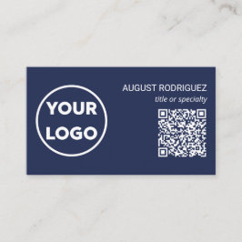 Aangepast QR Code Business Logo Moderne Navy Blue Visitekaartje