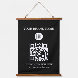 Aangepast QR-code logo en tekst merkdisplay Hangend Wandkleed