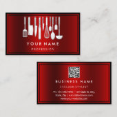 Aangepast QR CODE Logo Restaurant Kookt Chef Red Visitekaartje (Voorkant / Achterkant)