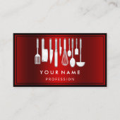 Aangepast QR CODE Logo Restaurant Kookt Chef Red Visitekaartje (Voorkant)