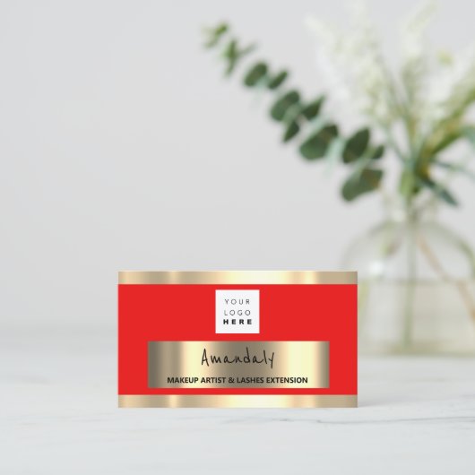 Aangepast QR-CODE Logo Rood goud Visitekaartje (Staand voorkant)