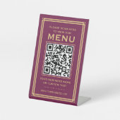 Aangepast QR Code Menu Contactloos Classic Plum Go Reclamebord Met Voetstuk (Voorkant)